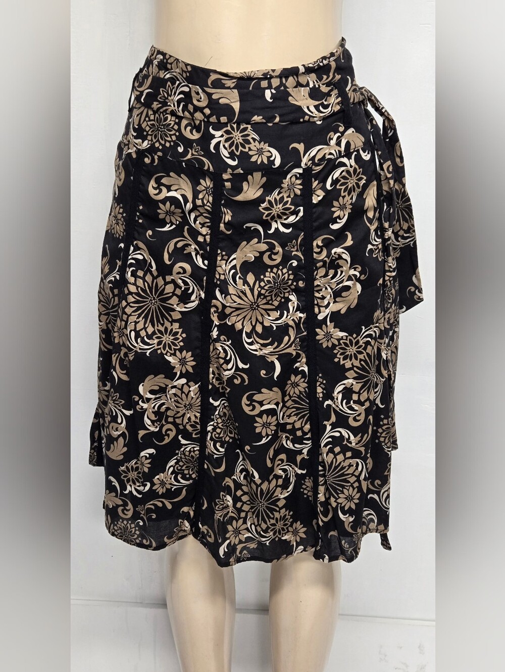 Apt. 9 A Line Flare Skirt 18W 100% Cotton Belted Floral Stripes Zipper